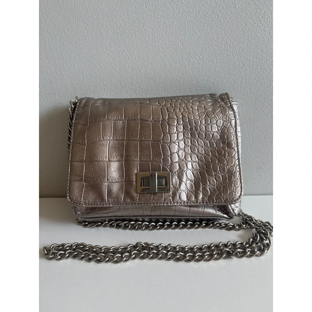 Metallic Croc Embossed Crossbody Bag Chain Y2K Style